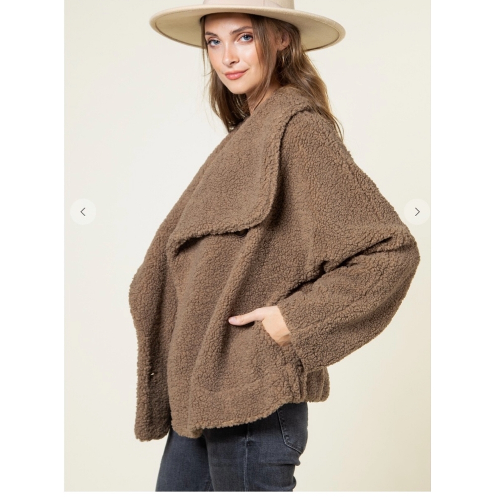 LAST 1❗️NEW IN By VERY J Cozy Chic Mocha Sherpa Oversized Teddy Coat Jacket - Picture 7 of 11